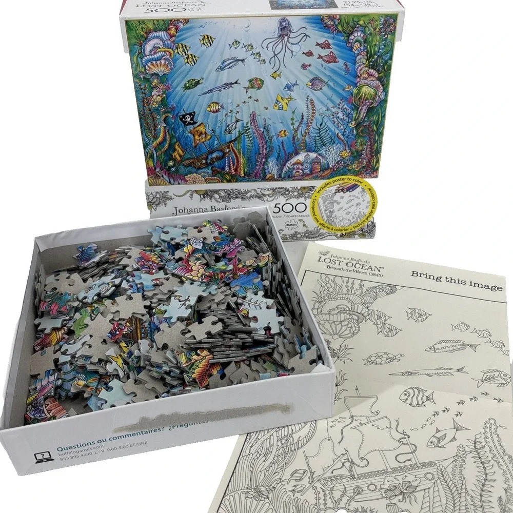 Buffalo Johanna Basford's Lost Ocean Beneath The Waves 500 Piece Puzzle w Poster